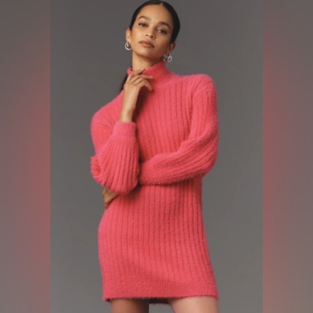 Anthropologie Flat White Turtleneck Sweater Dress